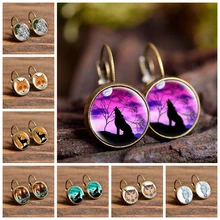 Новая мода волк лиса купол стеклянный кулон серьги животные комикс картина Винтаж ручной работы серьги гвоздики женские подарки для девочек