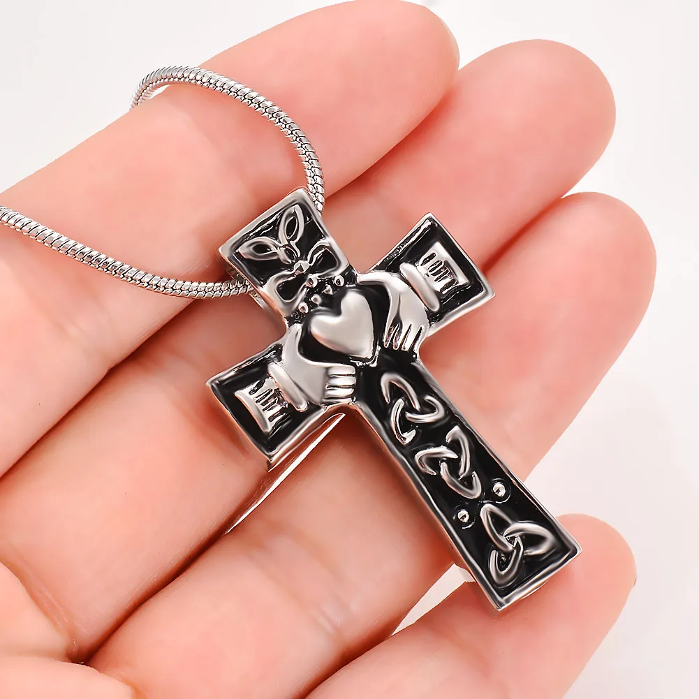 Stainless Steel Vintage Cross Heart  Cremation Ashes Urns Necklace Openable Memorial Keepsake Pendant Jewelry Dropshipping 2