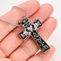 Stainless Steel Vintage Cross Heart  Cremation Ashes Urns Necklace Openable Memorial Keepsake Pendant Jewelry Dropshipping 2