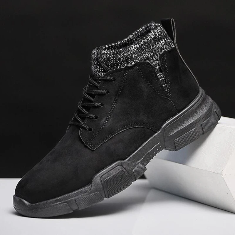 

SHUJIN Men Military Fur Snow Boots For Men Botas Black Warm Winter Men Boots Genuine Leather Ankle Boots Men Winter Work Shoes