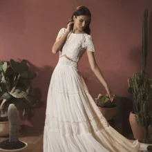 Винтажные богемные Свадебные платья с открытой спиной С Коротким Рукавом Кружевная Апликация Бохо Свадебные платья из шифона ТРАПЕЦИЕВИДНОЕ свадебное платье