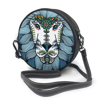 

Circular Design Fashion Women Shoulder Bag Blue Lion Head With Ethnic Floral Women's Crossbody Messenger Bags Ladies Purse