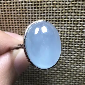 

18x15mm Natural Aquamarine Ring For Woman Lady Man Blue Clear Crystal Beads Stone Silver Fashion Adjustable Ring Jewelry AAAAA
