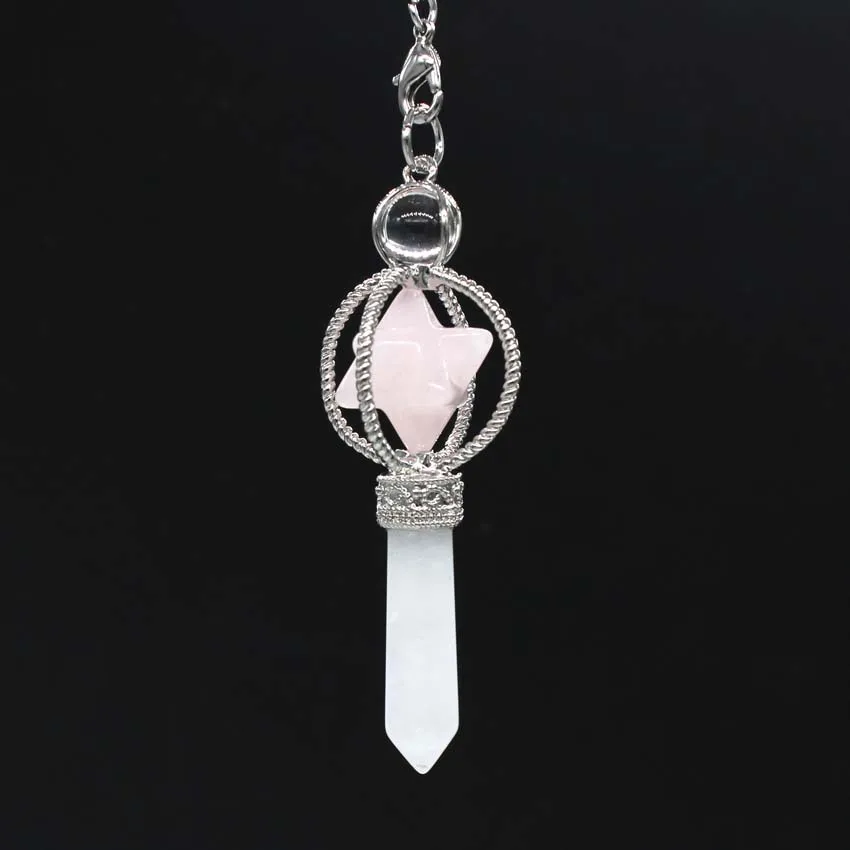 Rose Quartz Крафт-бусы покрытый серебром натуральный Меркаба дюбсинг лечебный Кристал, кварц рейки Аметист лазурит тигровый глаз маятниковая подвеска - Окраска металла: Rose Quartz