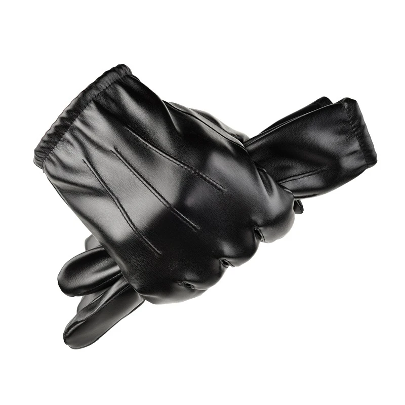 Winter Men Black Leather Gloves Anti-skid Touch Screen Outdoor Driving Warm Windproof Waterproof Motorcycle Driving Gloves