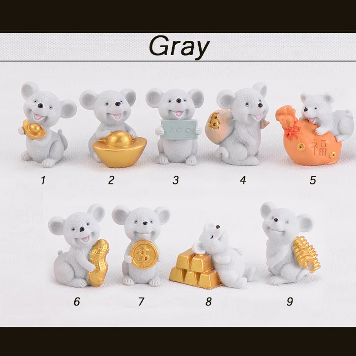 grey a set 9 pcs BAIUFOR миниатюрный животный счастливый крыс и золотой Сказочный Сад Микро пейзаж из мха DIY Террариум фигурки мышь ищет сокровище - Цвет: grey a set 9 pcs