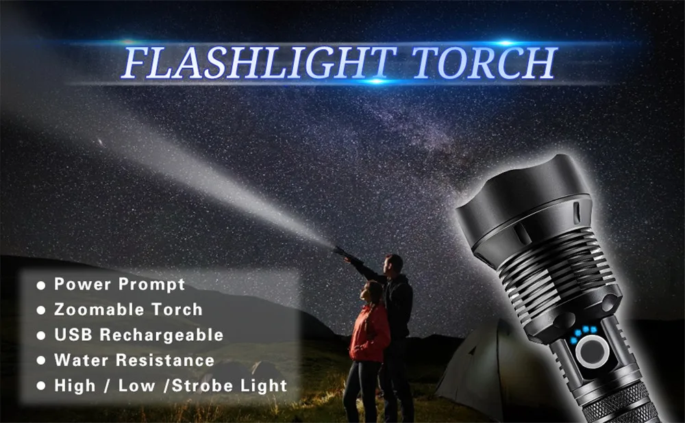 Lâmpada à Prova Lumens Lanterna Tática Xhp70.2 Ultra Poderosa Dwaterproof Água Recarregável Flash Luz 18650 ou 26650 Zoom Acampamento 90000 Led 1 ultra poderosa, à prova d'água, recarregável, flash