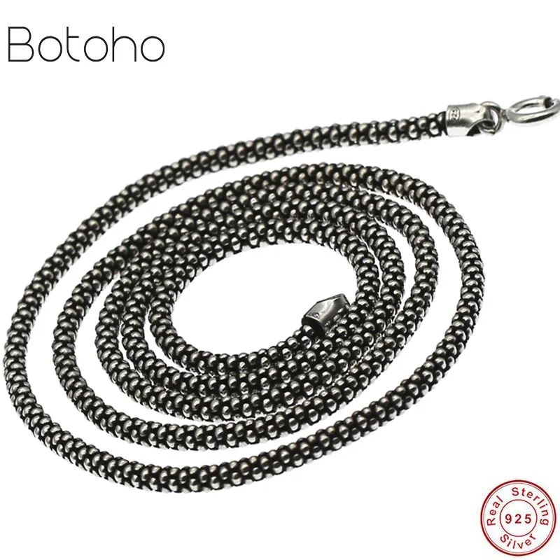 

New 925 sterling silver men and women retro Thai silver wild 3mm thick corn necklace Thai silver style Valentine's Day present