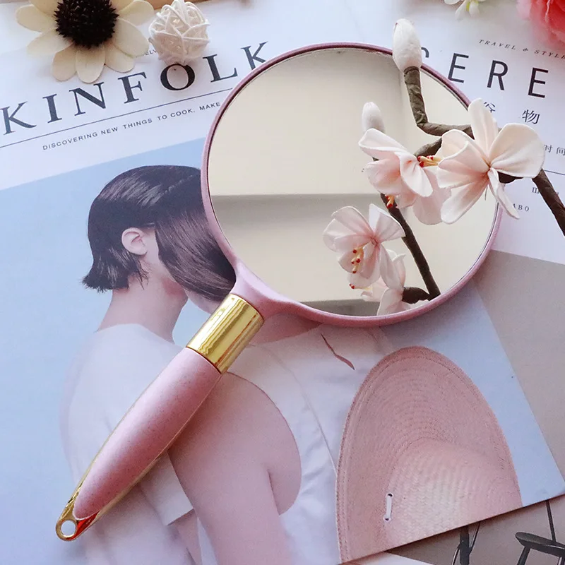 pink round 1 шт. косметическое зеркало для макияжа прямоугольное ручное косметическое зеркало с ручкой для подарков милые розовые пластиковые винтажные ручные зеркала - Цвет: pink round