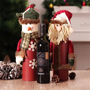 

Festival New Year Christmas Table Decorations Red Wine Bottle Box with Santa Claus Snowman Doll Head Xmas Decor Supplies Boxes