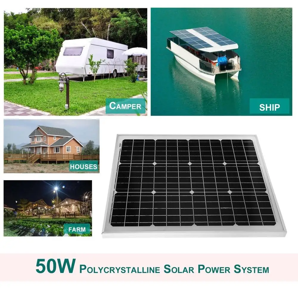 

New 50W 12V Monocrystalline Solar Panel Resistant Aluminum Frame Solar Panel Module Universal Outdoor Solar Charging Device