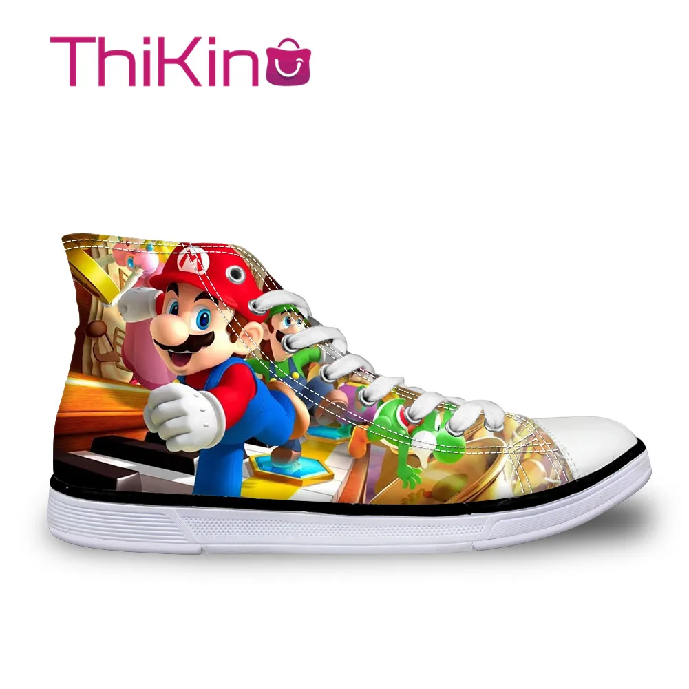 Thikin/высокие парусиновые туфли для мужчин; Кроссовки Super Mario для подростков; обувь на плоской подошве со шнуровкой для мужчин; дышащая Вулканизированная обувь