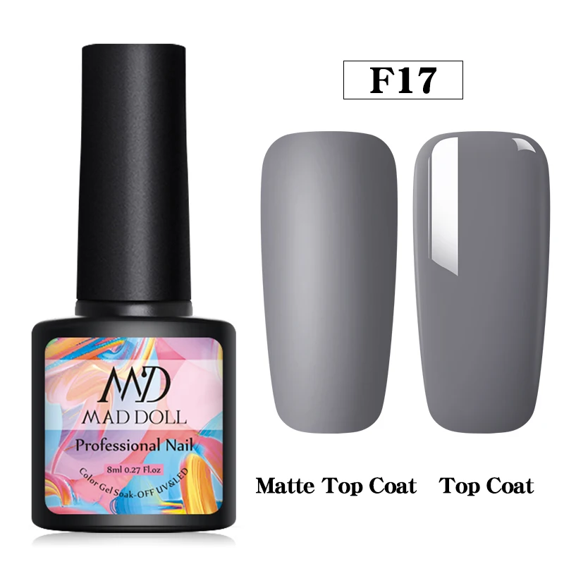 MAD DOLL матовый цвет УФ-гель для ногтей 8 мл чистый цвет ногтей матовое верхнее покрытие Замачивание ногтей гель лак маникюрный лак - Цвет: F17