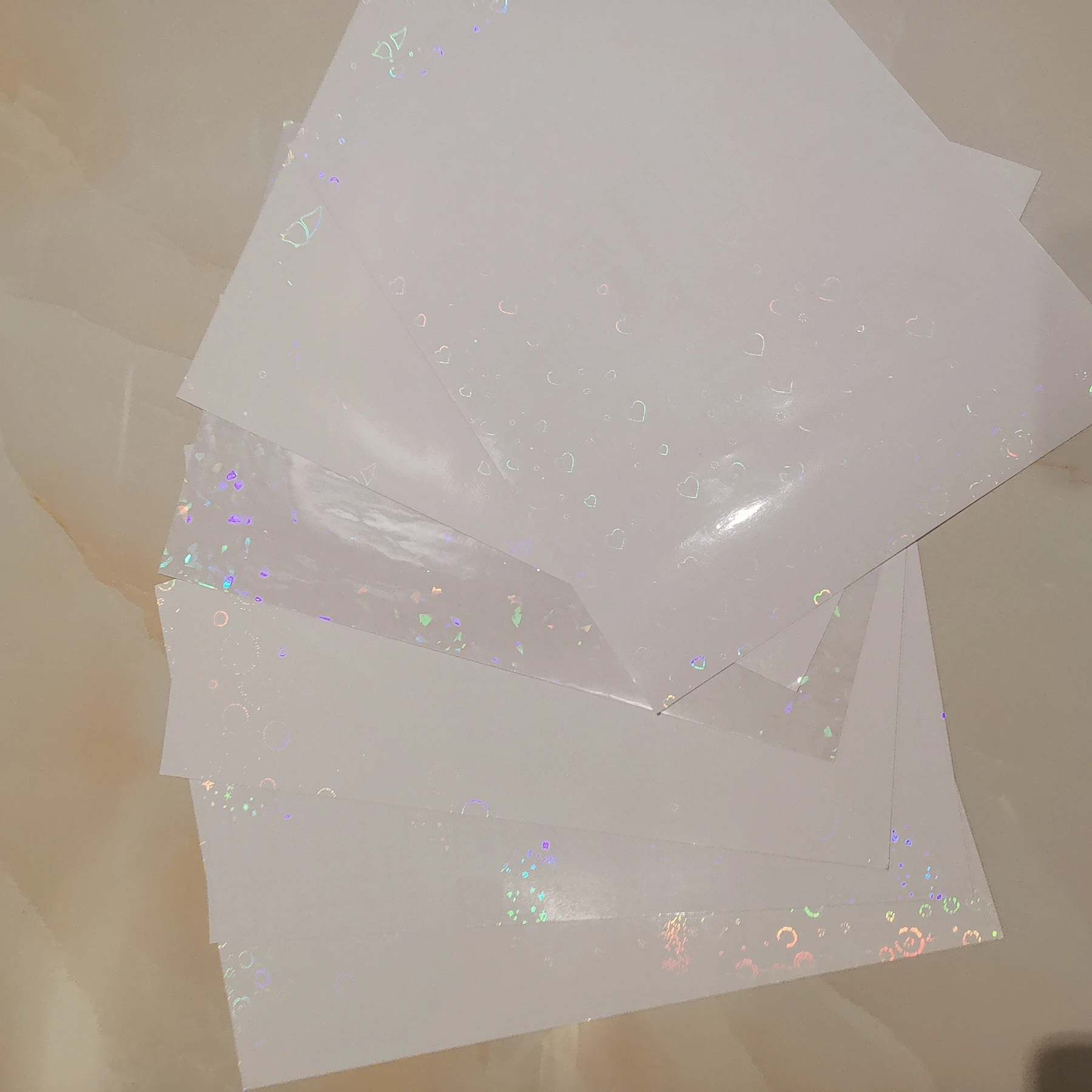 홀로그램 오각형 포일 접착 테이프 종이 플라스틱에 콜드 라미네이팅 50장 210x297mm DIY 패키지 카드