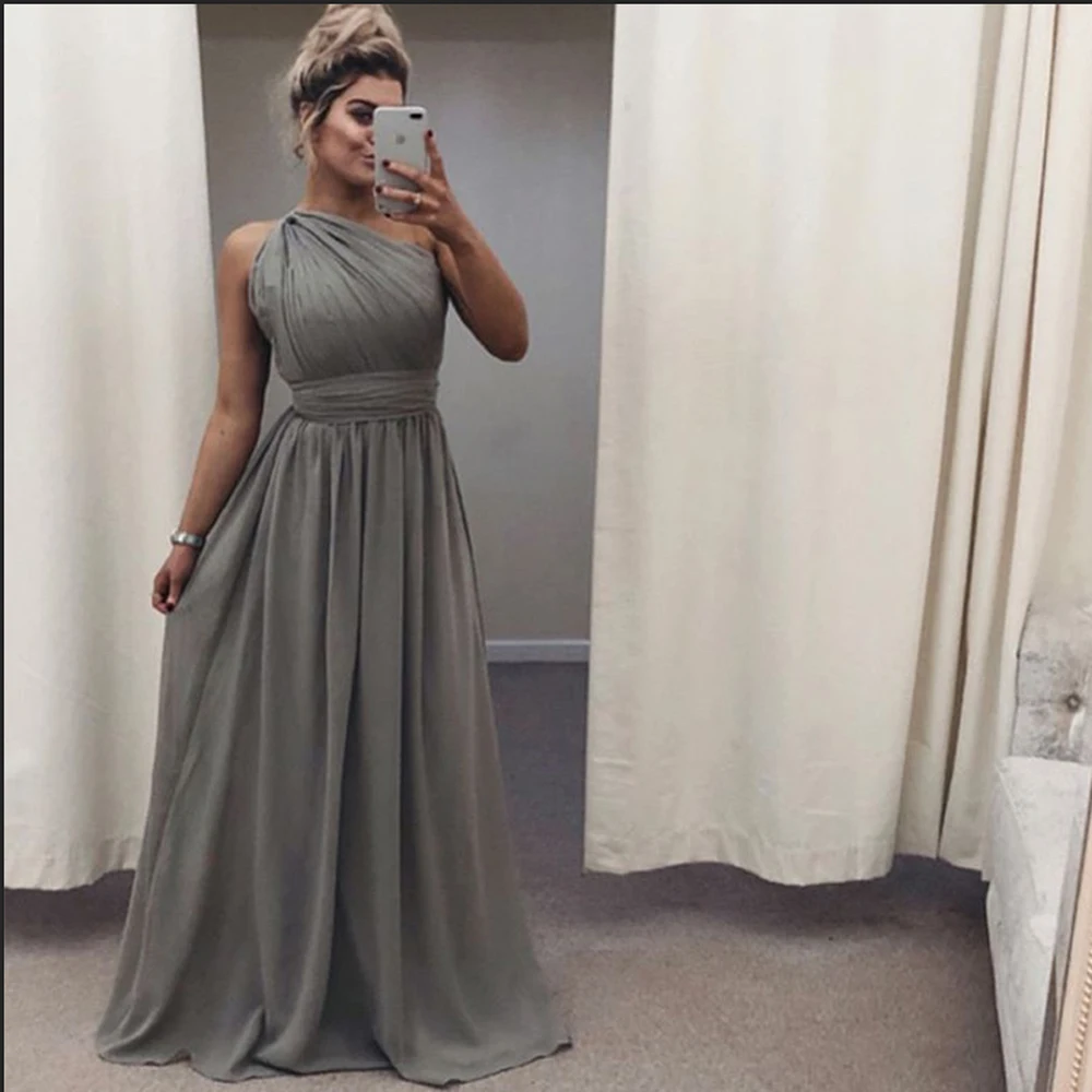 bridesmaid dresses 2021 one shoulder chiffon Gray wedding guest dress a-line Pleated floor length wedding party dress bridesmaid dresses 2021 one shoulder chiffon Gray wedding guest dress a-line Pleated floor length wedding party dress