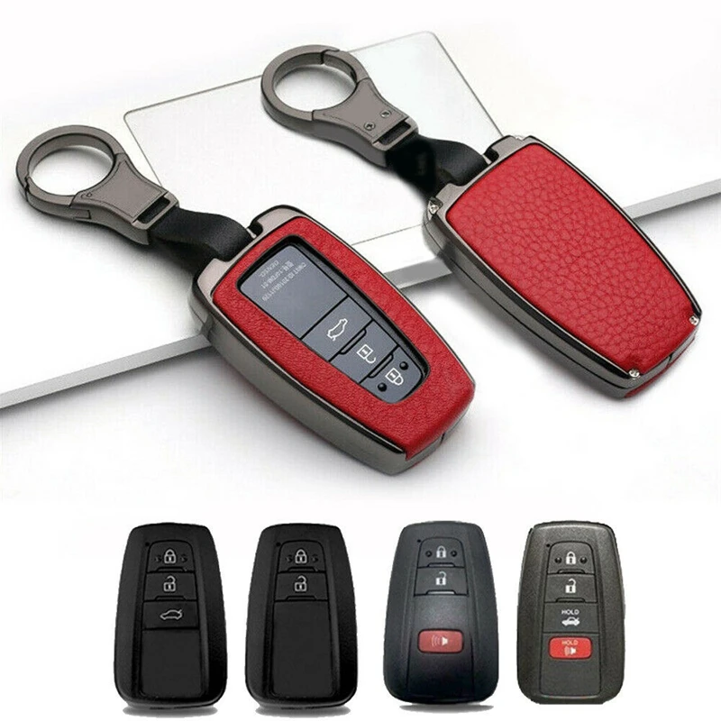 for Toyota Camry-19 Leatherette Metal Key Fob Chain Case Cover Accessories