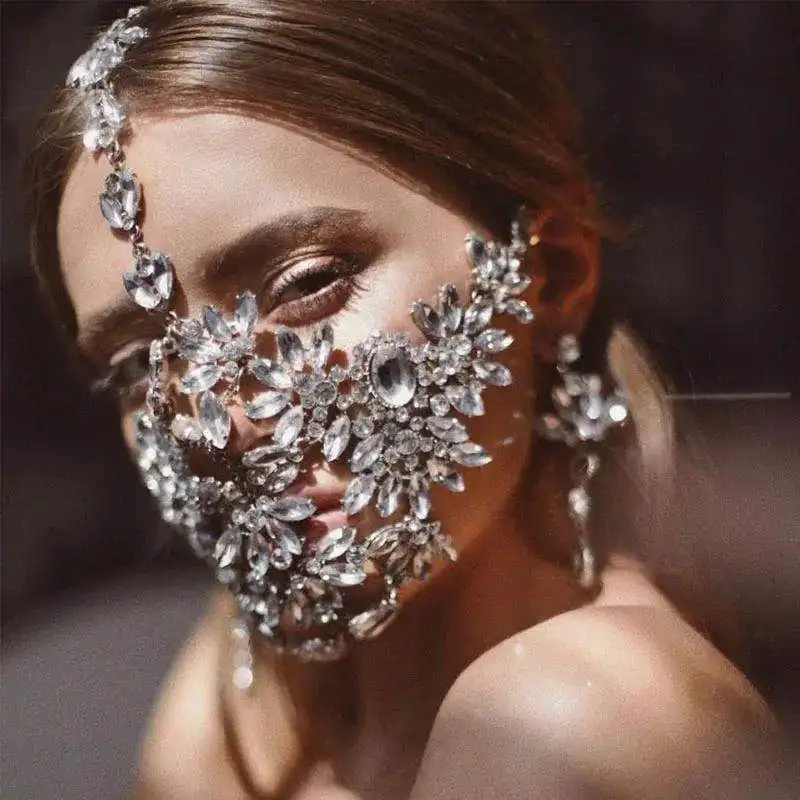 Fashion luxury glittering zircon mask exquisite luxury jewelry crystal flower decoration mysterious dance Mask Party Jewelry Gif