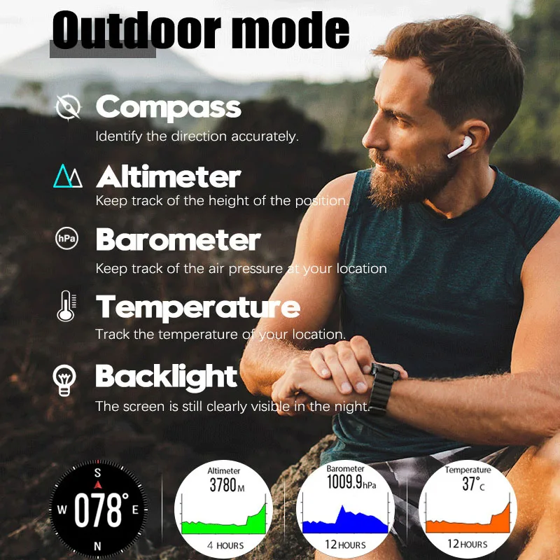 NORTH EDGE Mens Smart Watch Smartwatch GPS Men Altitude Barometer Compass Waterproof Dive 50M Full Touch Fitness Outdoor Watches