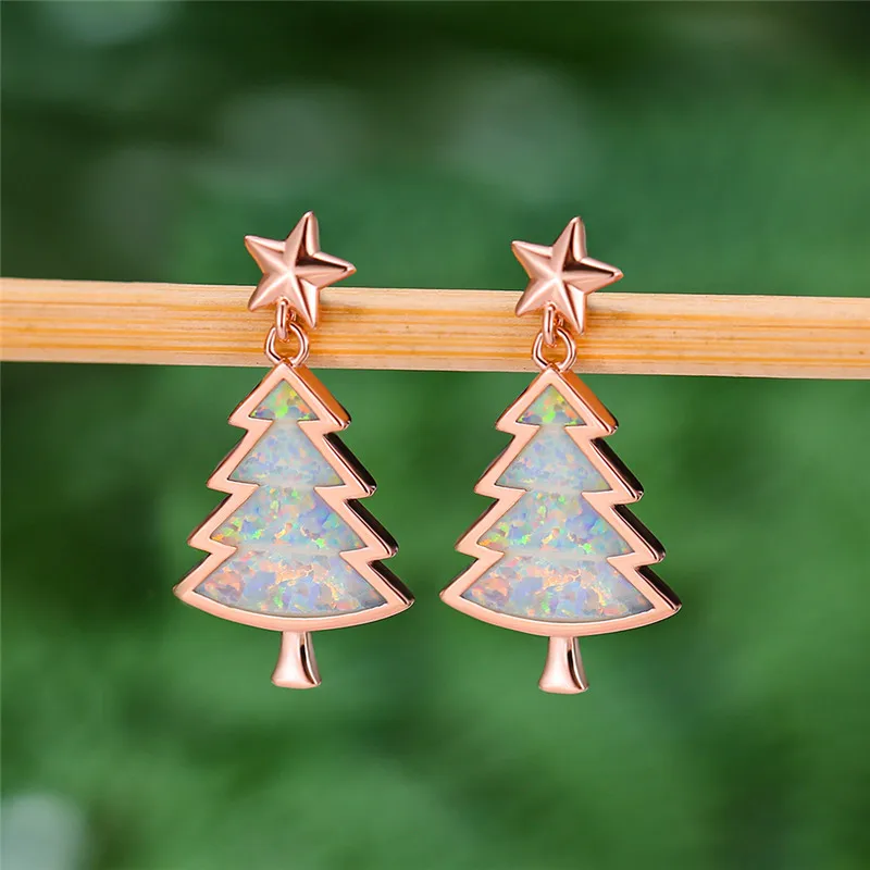 Женские 925 пробы, серебряные серьги-гвоздики, Boho, белые, синие, огненный опал, серьги, уникальный стиль, серьги в форме рождественской ёлки для женщин