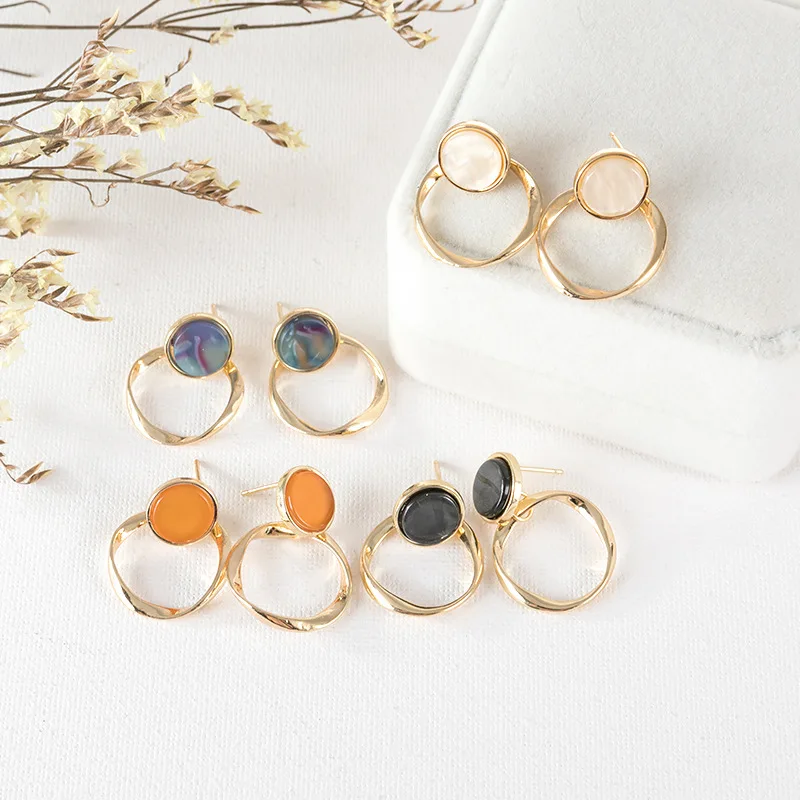 

UJBOX Korea New Geometric Irregular Wave Round Earrings Women Sweet Cute Drop Dangle Earrings Wild Retro Wedding Party Gift