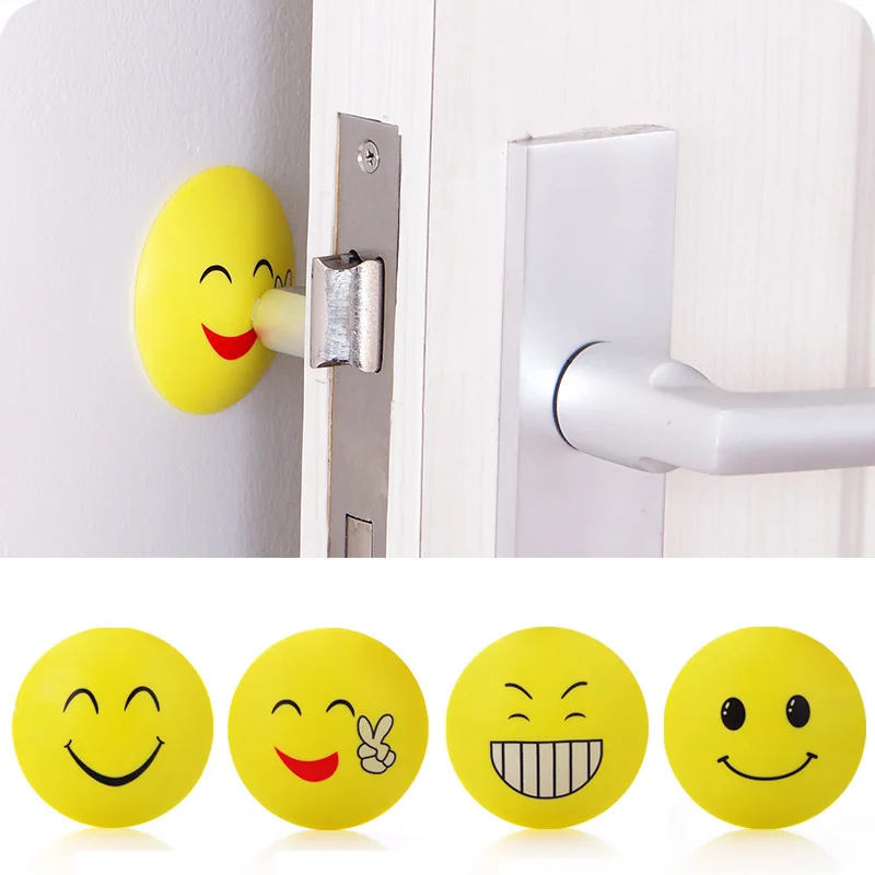 

Cute Smiley Rubber Doorknob Protective Shock Collision Rails Mat Silent Rear Pad Door Handle Anti Collision Wall Buffer Stickers