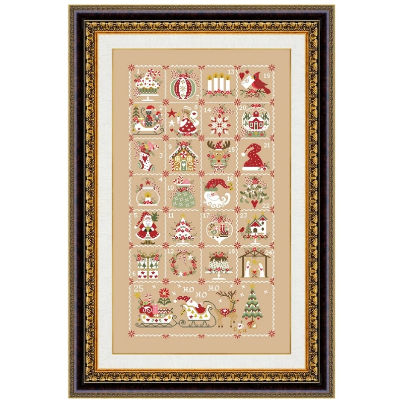 Christmas calendar cross stitch kit cartoon pattern design 18ct 14ct 11ct linen flaxen canvas embroidery DIY