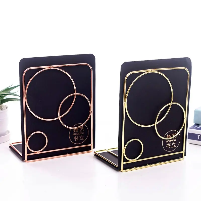 2pcs Round Metal Desktop Bookends Book Ends Support Stand Holder Shelf Bookrack
