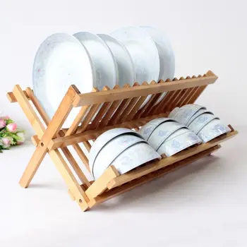 

Bamboo Dish Stand 16 Grid 2 Dish Plate Drying Rack Collapsible Tier Cutting Board Holder Standkitchen Countertop Organizer