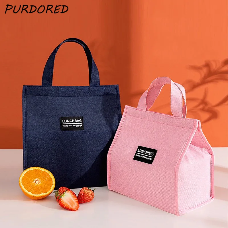 PURDORED-fiambrera grande para mujer, bolsa de caja de almuerzo con aislamiento térmico, enfriador, Bento, contenedor de almuerzo, bolsa de almacenamiento de alimentos, 1 ud.