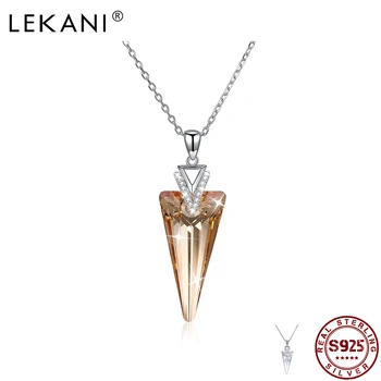 

LEKANI 925 Sterling Silver Triangle Fashion Pendant Necklace For Women Austria Crystal Necklace Party Fine Jewelry Trend 2020