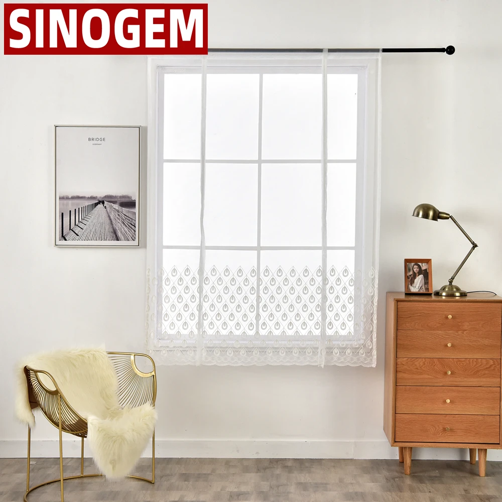 

lace Curtains Peacock Tail Design White Embroidered Sheer For kitchen Living Room Bedroom Window Treatment Curtains Roman Curtai