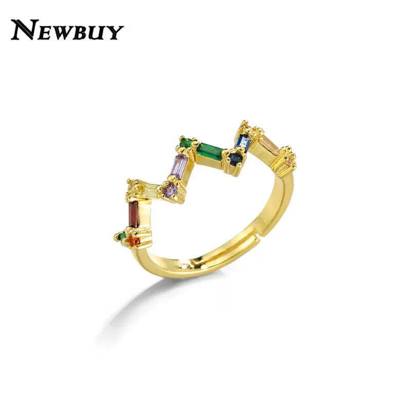 NEWBUY, модное Радужное кольцо с камнем CZ для женщин, Золотое кольцо с короной от сглаза, регулируемое Размер, вечерние ювелирные изделия