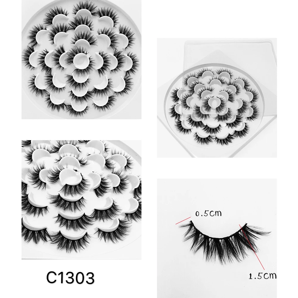 13 Pairs 3D Faux Mink Hair Soft False Eyelashes Fluffy Wispy Thick Lashes Handmade Soft Natural Makeup Extension Tools