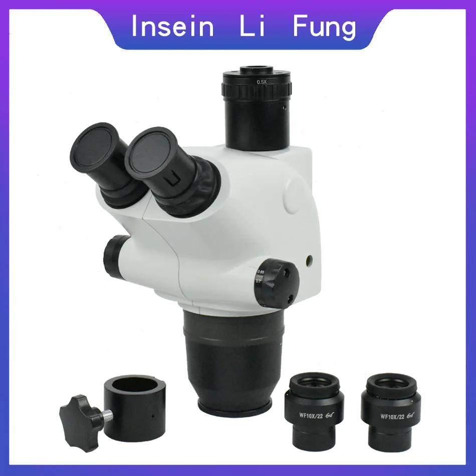 US $148.75 Binocular Stereo Microscope Head Continuous Zoom 65X65X 7X45X Trinocular CMount Synchronous Focus Magnifier Welding Repair
