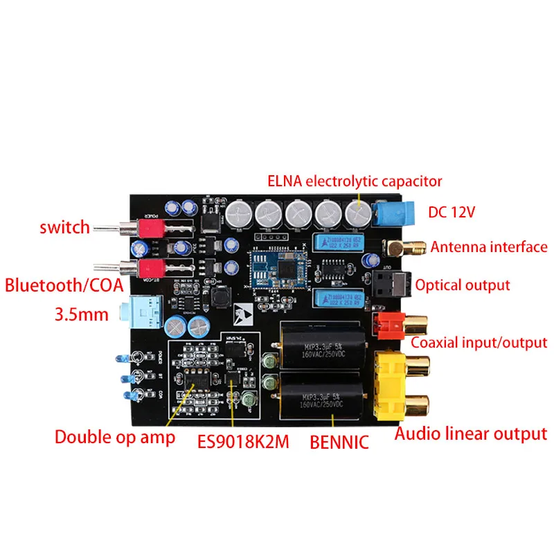 CSR8675 Bluetooth V5.0 Receiver ES9018K2M Decoder Audio Board 24BIT APTX HDAudio Decoding With Antenna