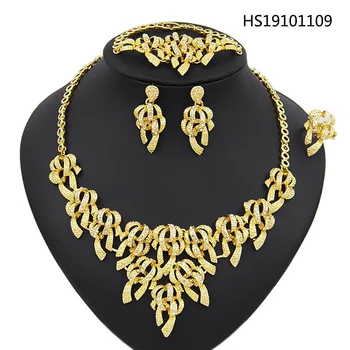 

Yulaili New Dubai Gold Pendant Flower Spiral Rattan Necklace Earrings Bracelet Ring Wedding Jewelry Sets for Women Wholesale