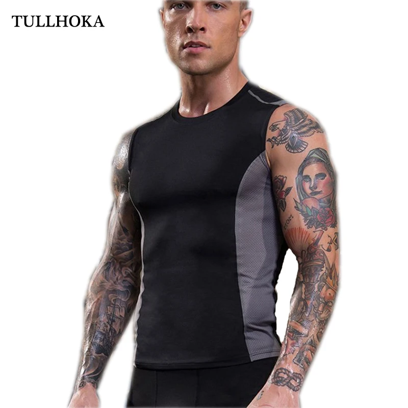 

Tullhoka Men Running Vest Sports Fitness Compression Sleeveless Tank Tops Fitness Workout Body Shaper T-Shirts