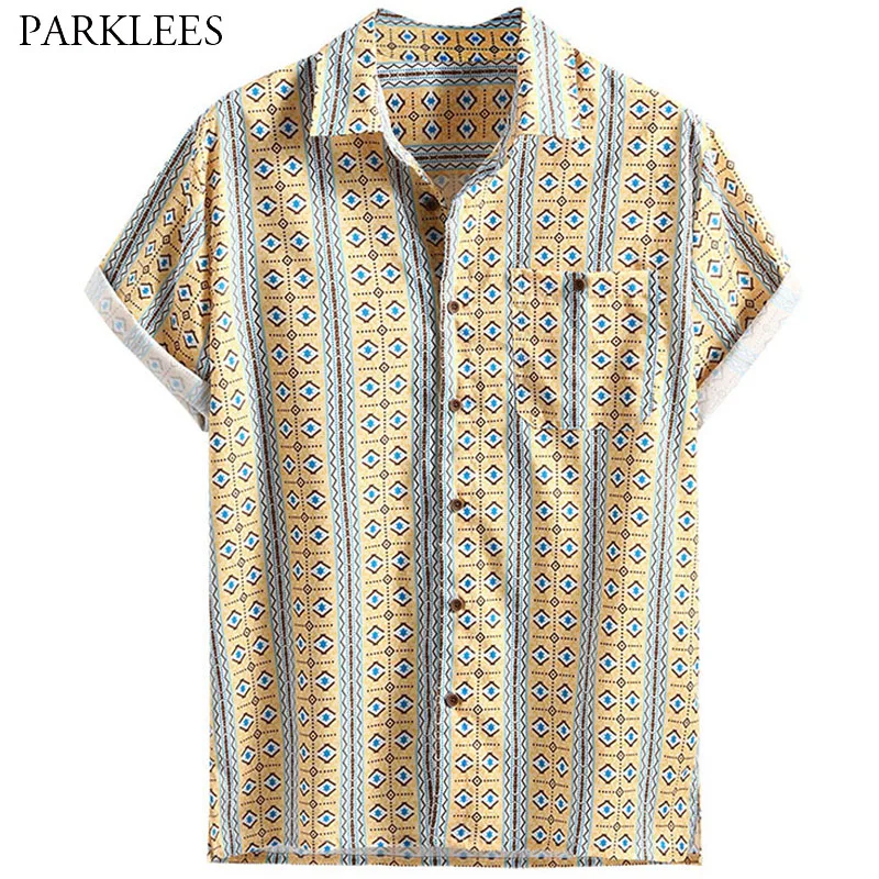 Ethnic Style Floral Printed Mens Shirt 