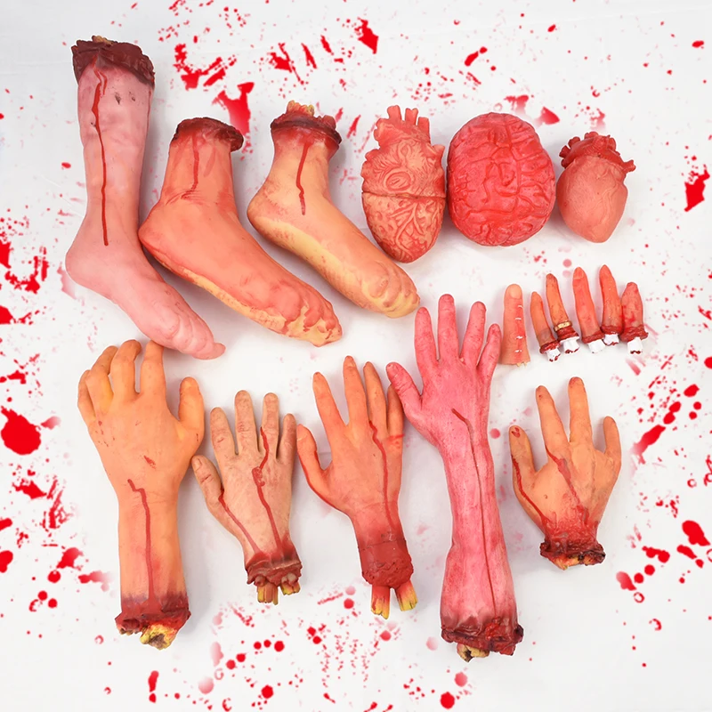 Halloween Horror Prop Decor Scary Bloody Fake Broken Hand Foot Finge Leg Brain for Halloween Party Haunted House Decoration