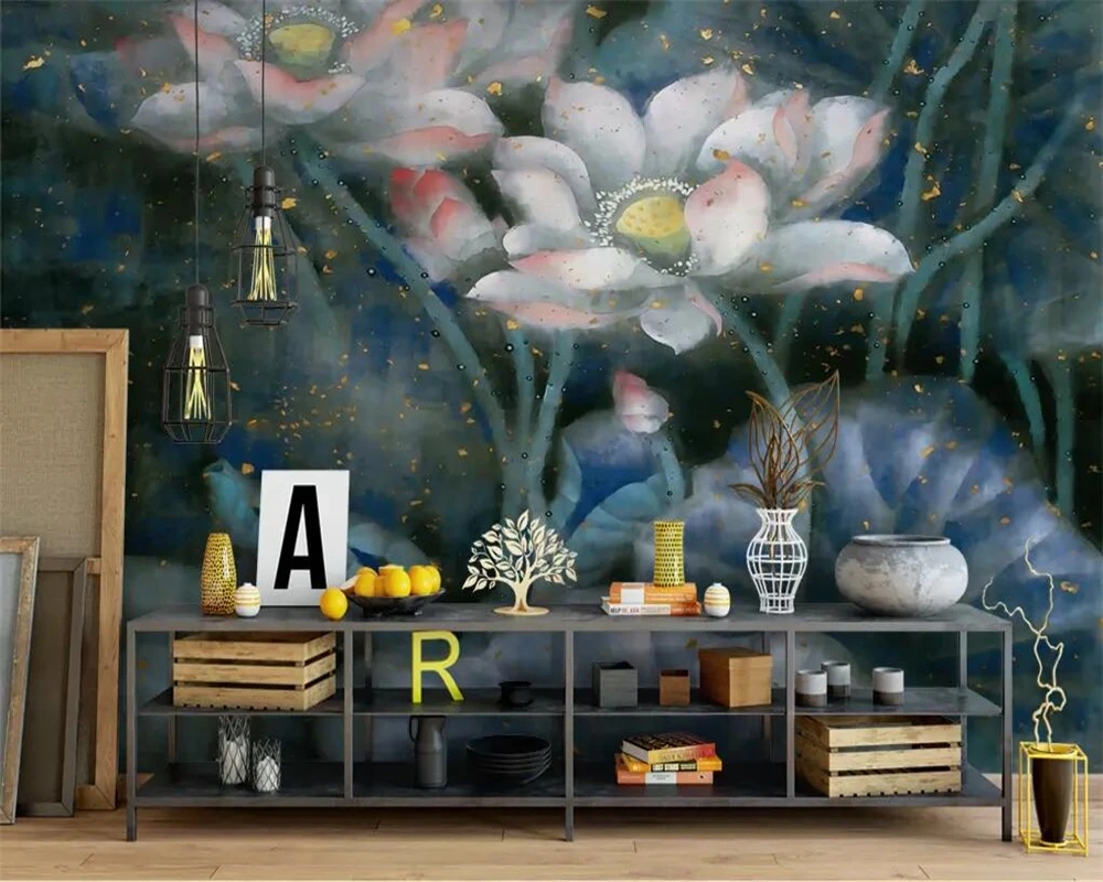 

Drop Shipping Custom Made Wallpapers 3D New Chinese Classic Nostalgic Handle Lotus Flower Painting Mural Background Wall Paper