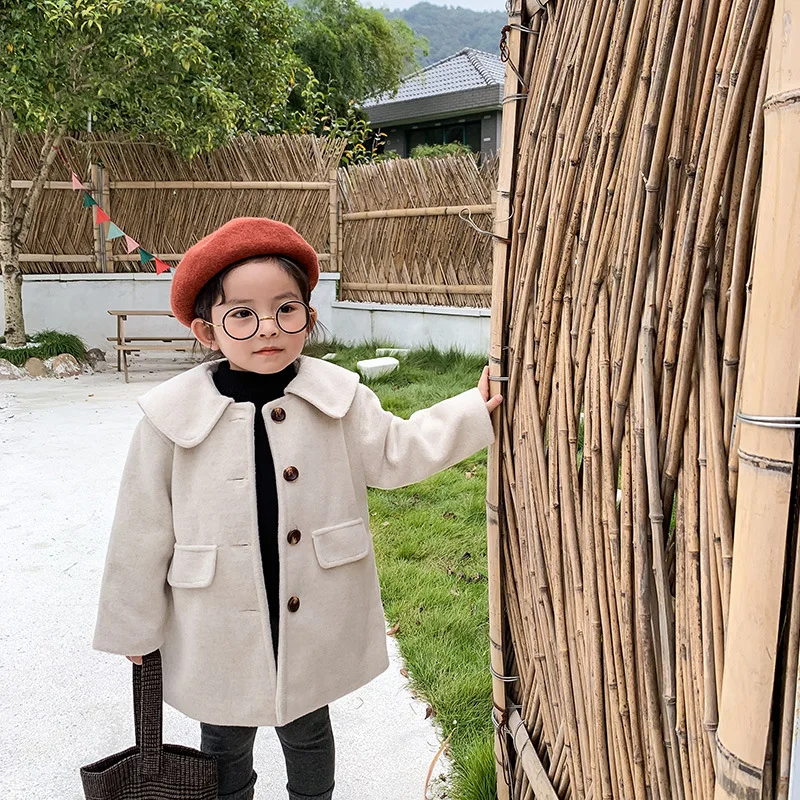 Winter girl's coat New Arrival korean style cotton woolen thickened fashion long style all-match for sweet cute baby girls