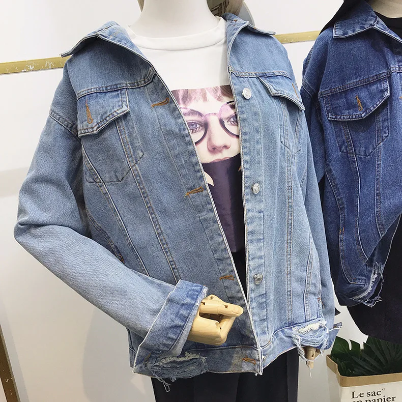 M21, для фотосессии, Южная Корея, Dongdaemun,, осенняя одежда, стиль, свободный крой, джинсовое пальто с дырками, ковбойская одежда для женщин