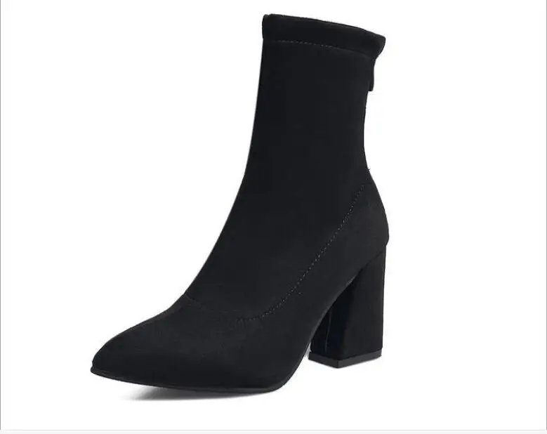 Классические модные ботинки черного цвета женские демисезонные пикантные мягкие ботинки на платформе женские ботильоны на высоком каблуке для вечеринки