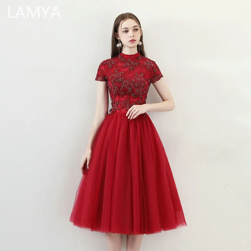 

LAMYA Beads With Embroidery Prom Dresses Cap Sleeve Evening Party Dress Simple Formal Gown Customized Special Occasion Dress