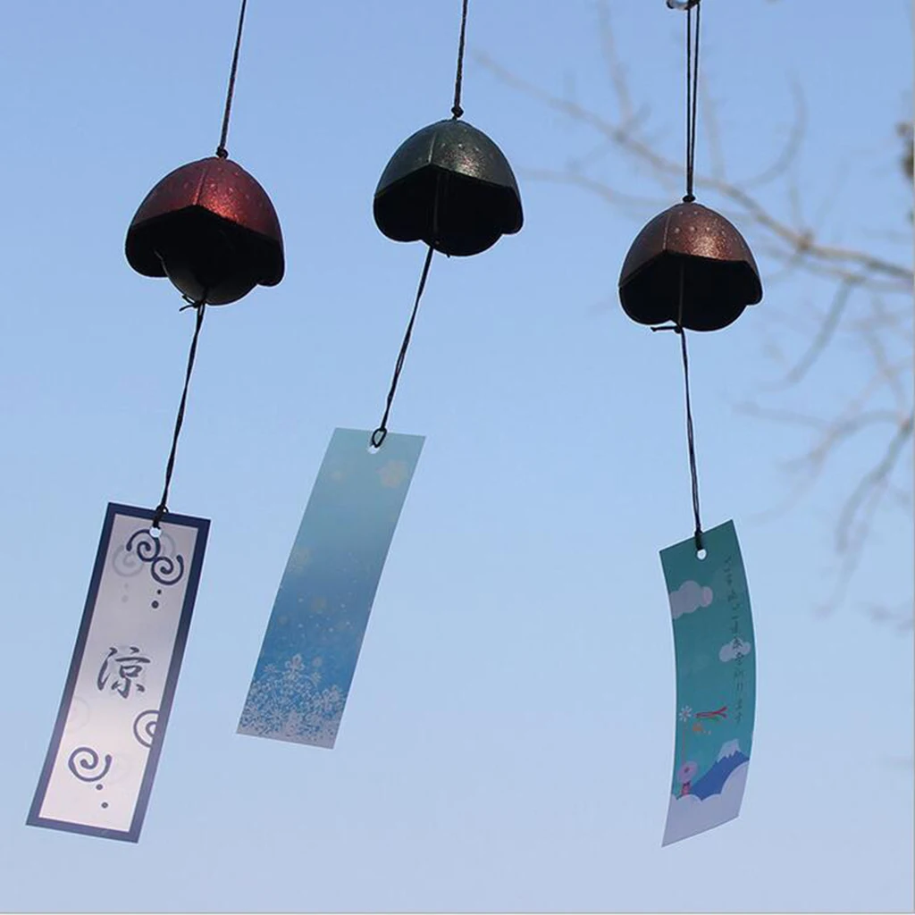 BENECREAT Campanas de viento japonesas de 3 piezas rojo/azul/negro campanas de viento hechas a mano colgantes para regalo de cumpleaños y decoración del hogar 