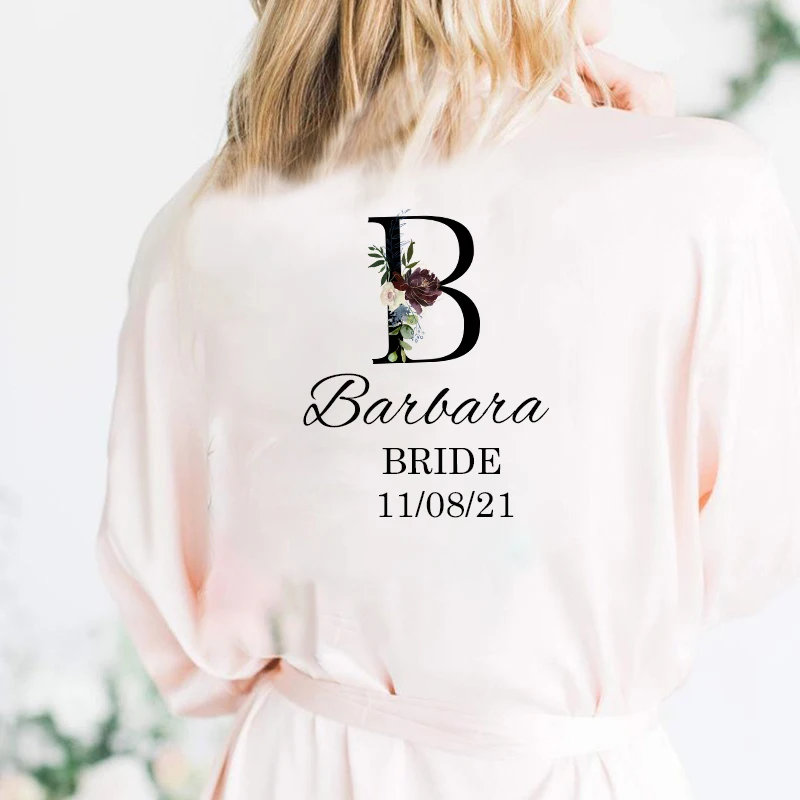 Women sleepwear, bride robes, sleepwear pajamas: personalized name satin robe pajamas wedding bridesmaid gifts bridal party robes wedding satin dressing gown
