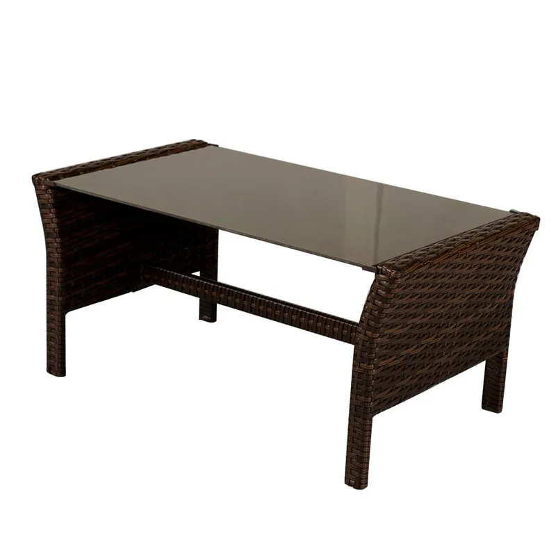 4 pcs Patio Steel Frame Coffee Table Furniture Set Sturdy Powder-coated Metal Frame W/ Cushion Outdoor Furniture HW54519