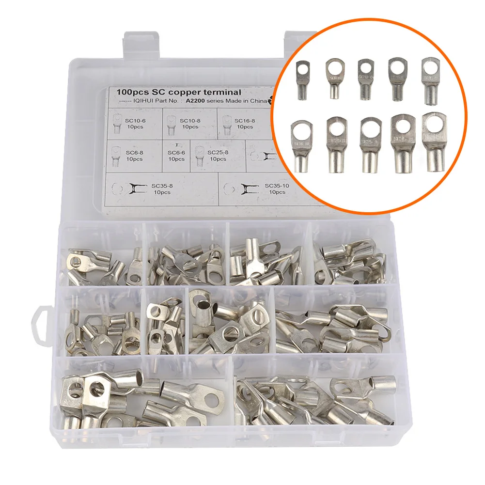 100pcs Copper Terminals Set Tools Durable Lugs Metal Splice Car Wire