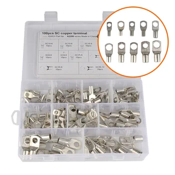 

100pcs Copper Terminals Set Tools Durable Lugs Metal Splice Car Wire Practical Sc Combination Tinned Bolt Hole Connector Cable