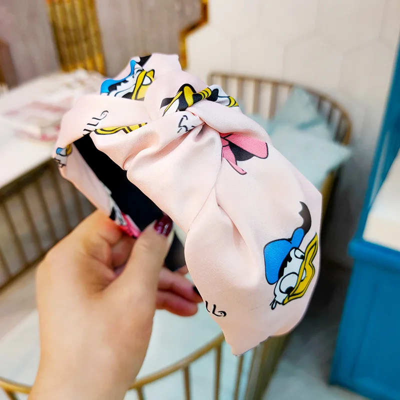 ladies headbands for short hair New Cartoon Mickey Knotted Print Headband Fashion Wide-brimmed Fabric Hairpin High-end Print Hair Accessories Female headband mini hair clips Hair Accessories